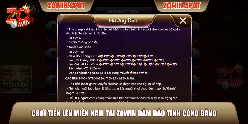 Chơi Tiến Lên miền Nam tại ZOWIN đảm bảo tính công bằng