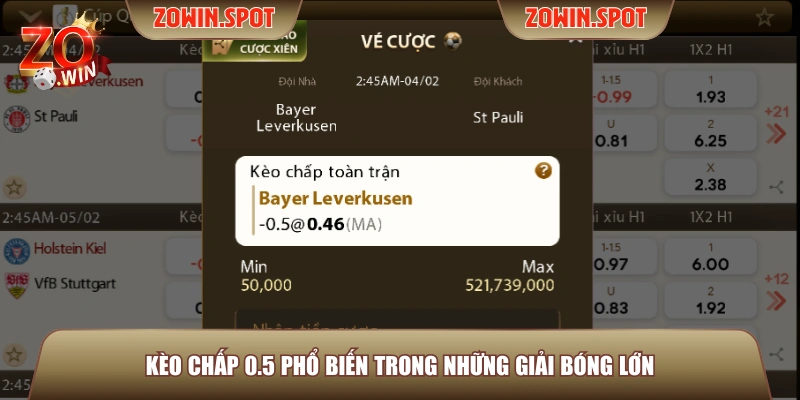 Kèo chấp 0.5 phổ biến trong những giải bóng lớn