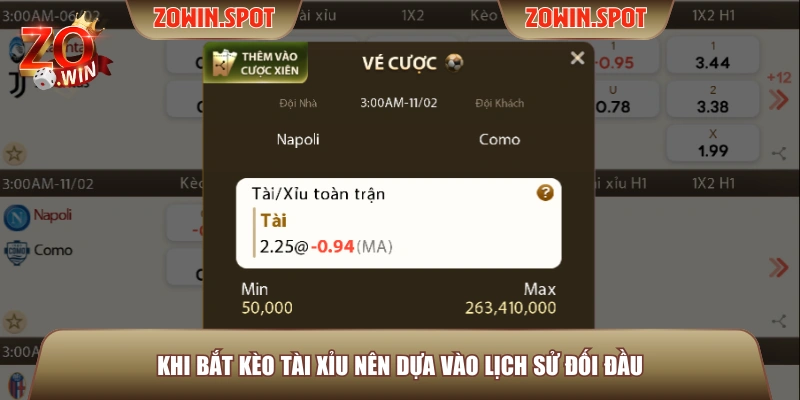 Khi bắt kèo tài xỉu nên dựa vào lịch sử đối đầu