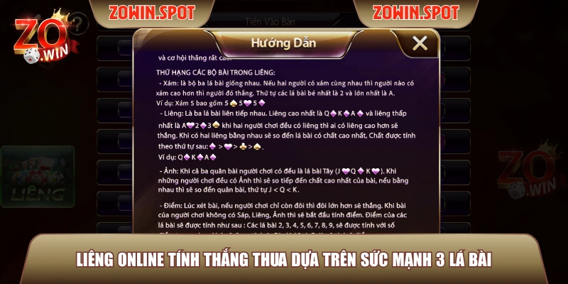 Liêng online tính thắng thua dựa trên sức mạnh 3 lá bài