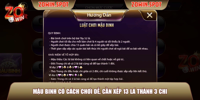 Mậu Binh có cách chơi dễ, cần xếp 13 lá thành 3 chi Mậu Binh có cách chơi dễ, cần xếp 13 lá thành 3 chi