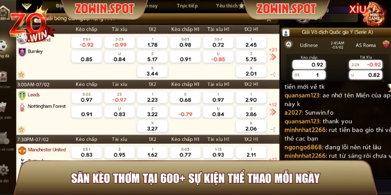 Săn kèo thơm tại 600+ sự kiện thể thao mỗi ngày
