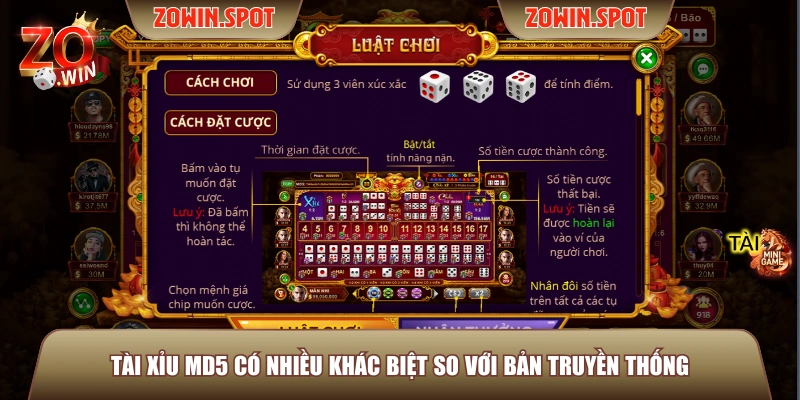 Tài xỉu MD5 có nhiều khác biệt so với bản truyền thống