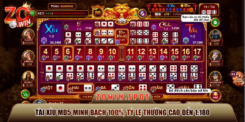 Tài Xỉu MD5 Minh Bạch 100%, Tỷ Lệ Thưởng Cao Đến 1:180